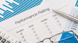 Performance rating form on desk