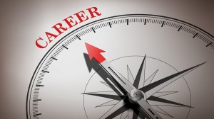 Compass needle pointing at the word career
