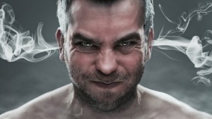 Angry man with smoke coming out from his ears