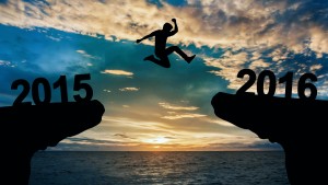 Man jumping between 2015 and 2016 years