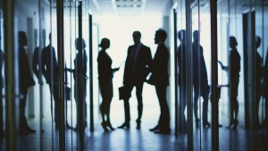 Business people meeting in corridor