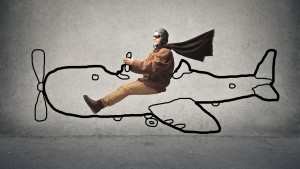 Man flying sketched plane