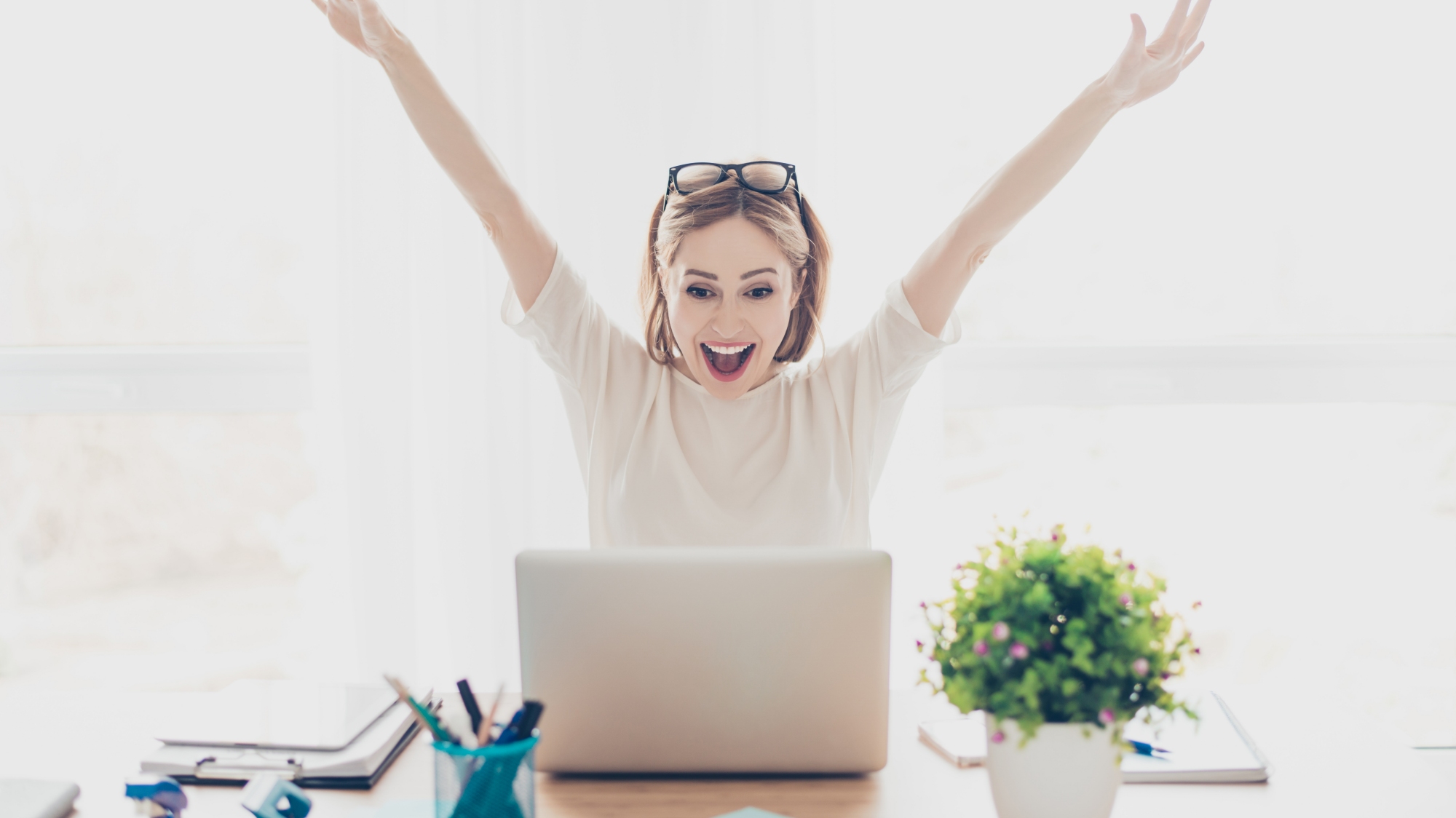Happy excited woman